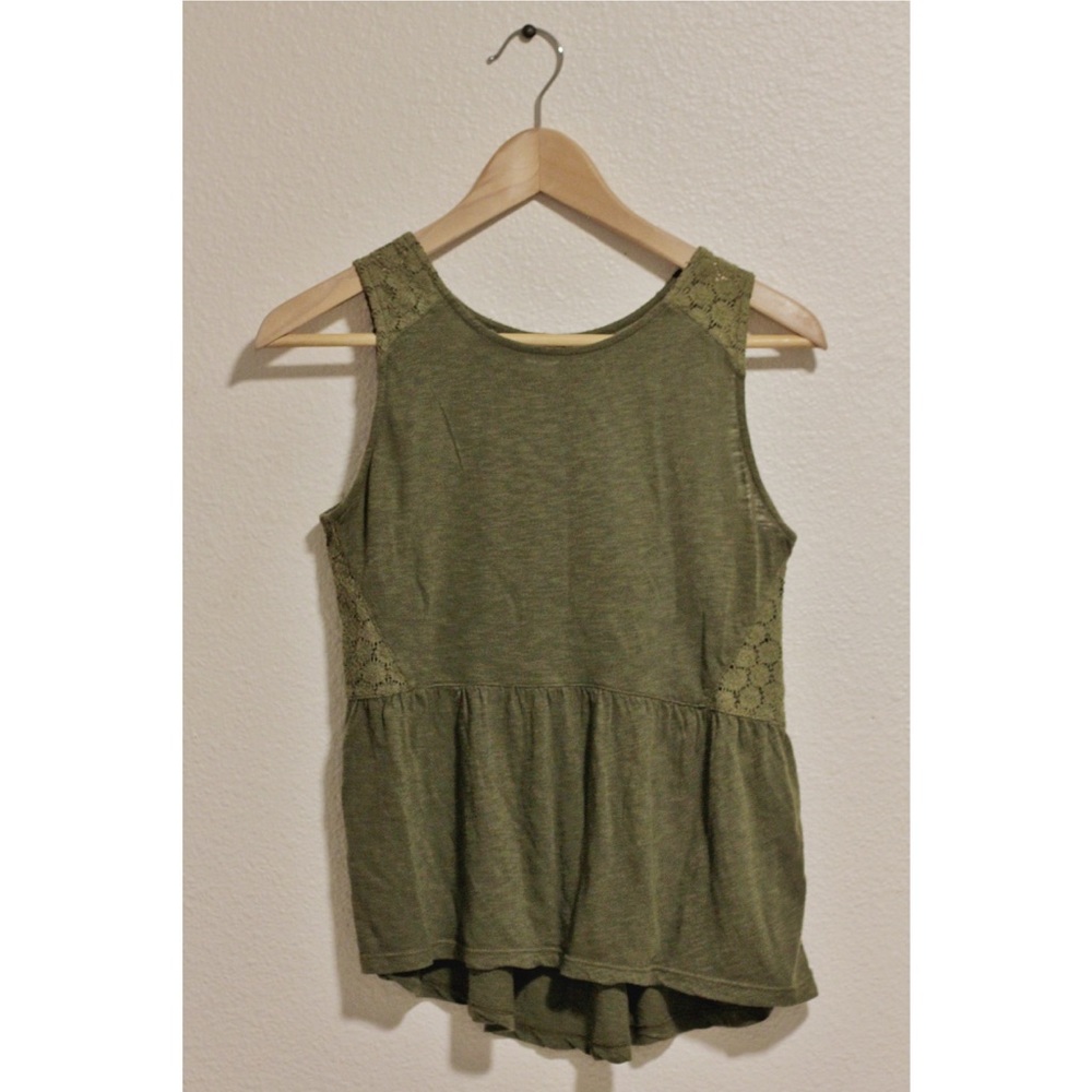Green Wild Pearl Peplum Top w/ Lace HOLIDAY SALE